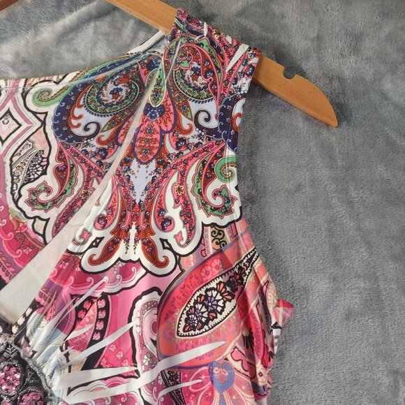 Loud Paisley Babydoll‎ Y2K Psychedelic Festival Retro Boho Sequin Detail M Top - Picture 8 of 10